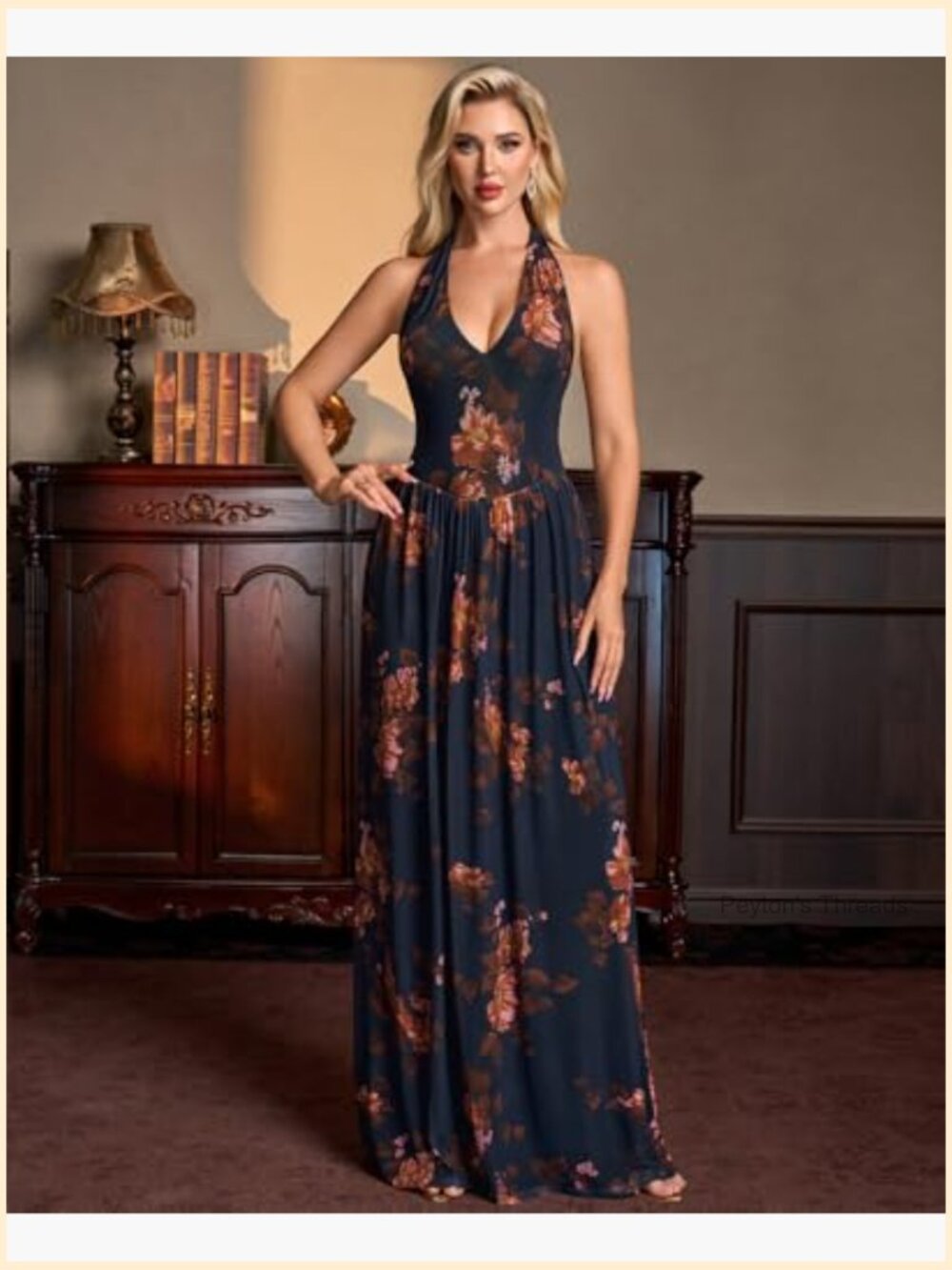 Halter Deep V-Neck Mesh Backless Maxi Dress Wedding Guest Cocktail - Picture 3 of 6